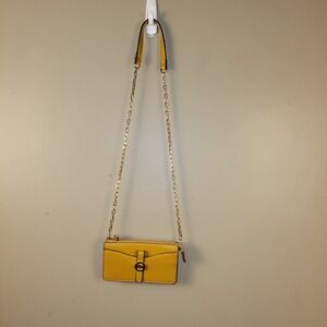 Anne Klein AK‎ Yellow Wallet On Chain Crossbody Purse Mustard Zip Top Gold Tone